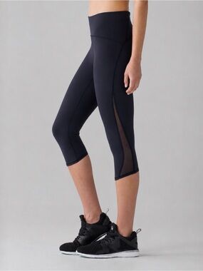 lululemon Train Times 16" Crop Mesh Panel Navy Blue Leggings Size 8